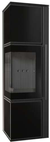 KRATKI Kaminofen aus Stahl TORA/M 8 kW Ø 150 Schwarzes Glaspaneel schwarz Verkleidung mit Türfeder
