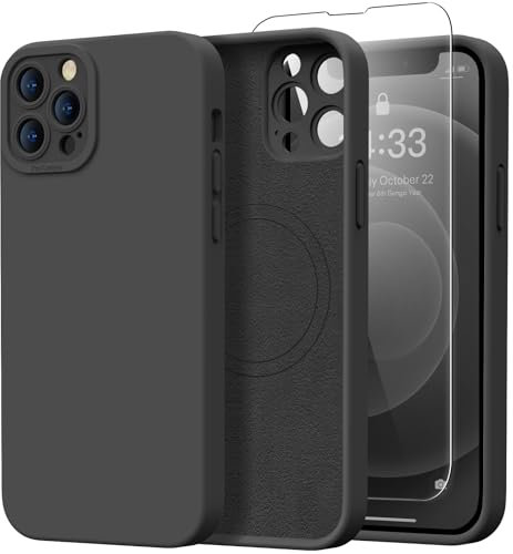 Kiresen Designed for iPhone 12 Pro Max Case with Screen Protector - Upgraded Camera Protection - Wireless Charging Compatible - Silicone Protective Phone Case 6.7 for Men Women Girls - Dark Grey