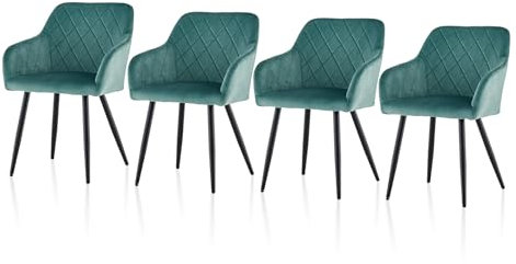TUKAILAI Esszimmerstühle 4er Set aus Samt, Küchenstuhl Polsterstuhl Wohnzimmerstuhl Sessel mit Armlehnen Rückenlehne Metallbeinen, für Küche Esszimmer Wohnzimmer Lounge,Türkis