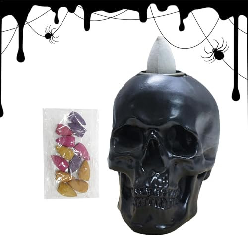 Yiurse Porte-cône d'encens à refoulement en résine avec tête de mort d'Halloween, décoration d'intérieur aromathérapie avec cônes d'encens pour salon, chevet
