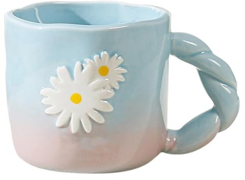 400 Ml Daisy Neuheit Keramik-Kaffeetassen, Gänseblümchen-Becher, Gänseblümchen-Tassen, Kreativer Bierbecher Mit Griff Für Heiße, Kalte Getränke, Tee, Kaffee, Milch