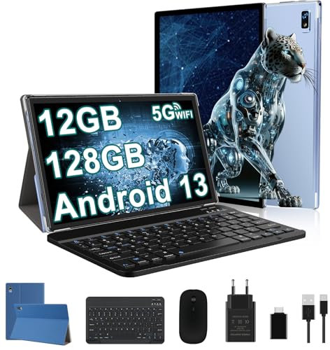 fezawio Tablet 10 Pollici Android 13, Octa Core 2.0GHz ,12GB(6+6) RAM +128GB ROM(TF 512GB), Con 5G WiFi, 5+8MP,8000mAh, Tablet Con Tastiera E Mouse - Blu