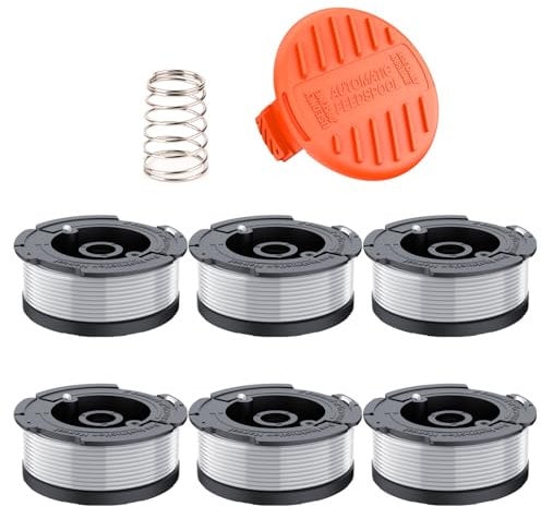 XIJIANG 6 Pack Bobine de Fil A6481 A6485 Compatible avec Black et Decker Coupe Bordures ST5530-GB GLC3630L20-GB STC1820PC-GB BESTA530-GB BESTA525-GB(6 Fil Coupe Bordure,1 Couvercle,1 Ressort)