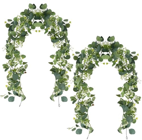 Mineup 2pcs Eukalyptus Girlande, 1,8m Künstliche Girlanden Eukalyptus,Eukalyptus Pflanze Girlanden mit Weidenblättern Grüne Blätter,Eukalyptusranke für Hintergrund Hochzeit Bogen Tischdeko Weihnachten
