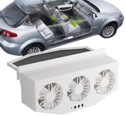 Solar Auto Ventilation Fan - Car Exhaust Fan | Solar Car Exhaust Fan | | Solar Energy Air Outlet Car Window Fan | Solar Thin Window Fan With Three Fans For Efficient Cooling 1.5W ABS White