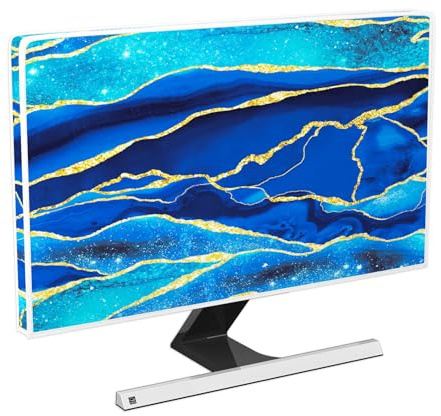 Baocicco Royal Blue Marble Waterproof Computer Monitor Dust Cover 22, 23, 24, 25 Inch Creative Design Monitor Accessories Laptop TV LCD Screen Monitor Decoration for Tablet Computer Decorations