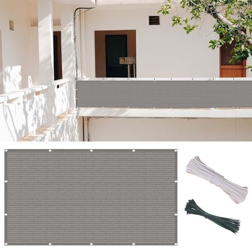 Brise Vue Occultant 360 x 460 cm Brise-Vue Balcon Clôture Panneau de Clôture Protection 95% UV, Résistant Aux Déchirures et Au Vent, avec Cable Ties, pour Patio/Terrasse/Grillage, Gris Clair