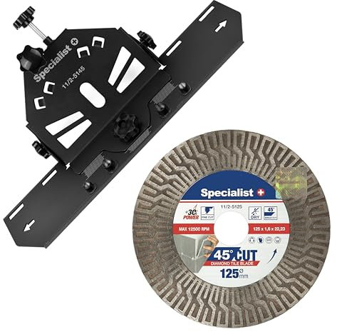 Specialist+ Kit de découpe de carreaux pour meuleuse d'angle - Coupe-carreaux manuel à 45 degrés et disque diamant de 125 mm, disque diamant ultra-mince pour carrelage, céramique, marbre