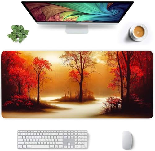 Jinmer Red Grove Mouse Pad XXL 35.4x15.8x0.08 inch Gaming Mouse Pad, Soft Smooth Surface Mousepad, Washable Large Keyboard Pad Stitched Edges, Office Desk Gaming Mouse Mat