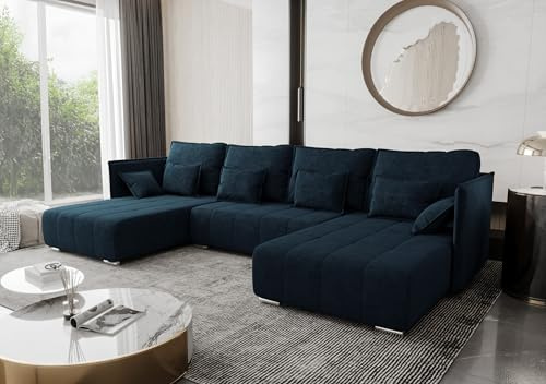 AXLIVING U Form Sofa mit Schlaffunktion Florinna Blau 345cm