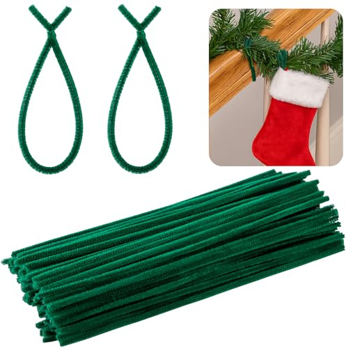 Lot de 100 attaches de guirlande de Noël pelucheuses - 30 cm - Vert - Flexible - Décoration de vacances - Réutilisable - Pour Noël, Halloween, fête, cour, mur, porte extérieure