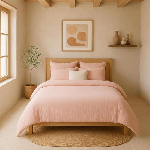 Housse de Couette 240x260 cm Gaze de Coton Lavé Rose Lotus