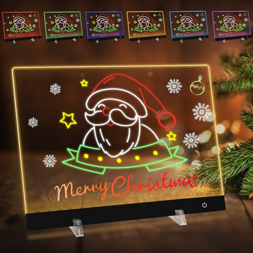 LED Zeichenbrett Kinder, Led Maltafel Kinder mit 6 Farben & 4 Lichtmodi | 30x20 cm Acryl Notiztafel, Zeichentafel, Schreibtafel mit 7 Textmarker, Kreatives Geschenk Spielzeug für 4-12 Kinder