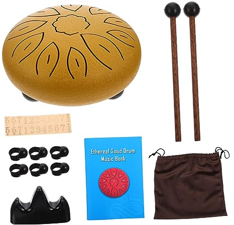 Zungentrommel aus Kohlenstoffstahl, 6 Zoll, 11 Töne, Gold | C Stimmung, Tragbar für Kinder und Erwachsene, Kreatives Musikinstrument, Entspannender Klang