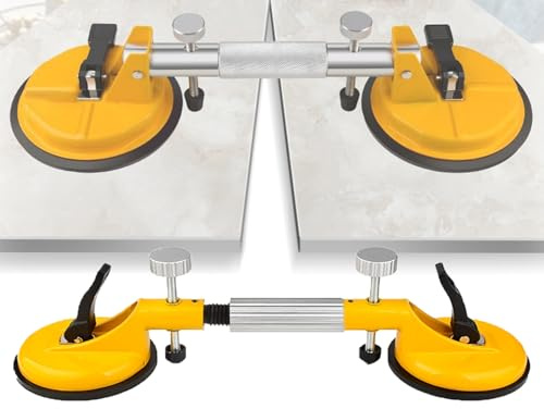 Saugheber, Vakuum Saugnapf Set für Bodenlücken, Vakuumheber Belastbarkeit 120-150kg, Laminat Verlegeset, Laminat Werkzeug, Saugheber Regler für Fliesen, Möbel, Glas, Laminat (Gelb-41CM)