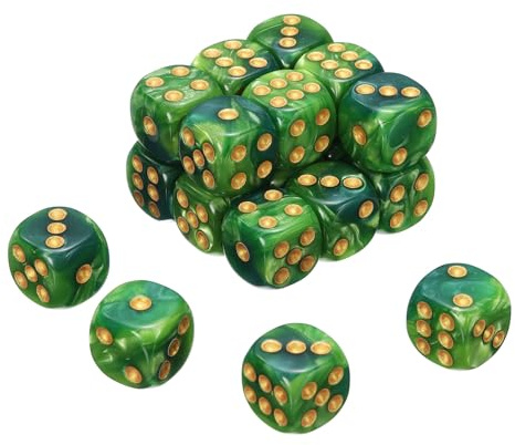 QUARKZMAN 20 Piezas De Dados Estándar De 6 Caras De Colores 16mm | Verde Oscuro/Verde Claro Puntos Dorados, Acrílico D6 Mini Policédrico Patrón De Perla Dos Tones Juego De Dados