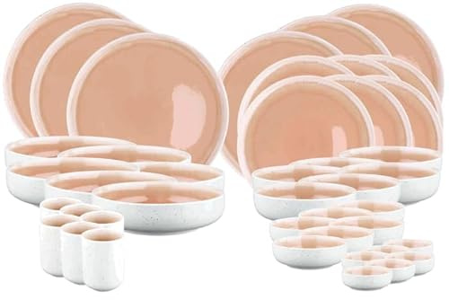 BJORN Geschirrset OXYGEN 6 Personen aus Steinzeug – Komplettes Geschirr Set im Naturdesign, matte Oberfläche, reaktive Glasur – Modernes Tafelgeschirr