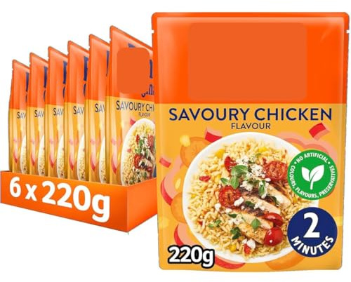 Savoury Chicken Flavour Golden Vegetable Microwave Rice, 220g, Pack Of 6, 2 Servings, Vegetarian, No Artificial Colours or Preservatives, Ready in 2 Minutes