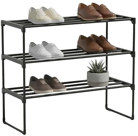 Relaxdays Schuhregal, 3 Ebenen, Stecksystem, HBT: 55x68x30 cm, Metall Schuhablage, platzsparend, Schuhgestell, schwarz