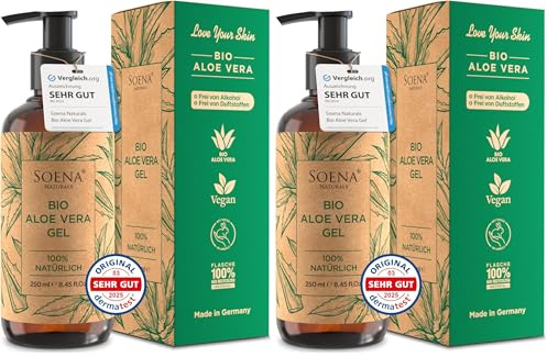 Aloe Vera Gel BIO - Vegan | Mit PUREM BLATTSAFT | 100% NATÜRLICH & REIN | Feuchtigkeitscreme Gesicht & Körper | Feuchtigkeitspflege - Made in Germany | Bio Aloe Vera Gel - After Sun (Packung mit 2)