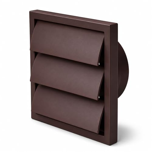 Airflow Brown 150mm Gravity Wall Vent Grille with Backdraught Shutters | 187x187mm External Wall Cover, Round Rear Spigot, Helps Reduce Backdraughts, Draughts & Odours, for Extractor Fans