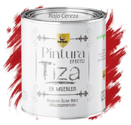 SPSIL Pintura a la Tiza Rojo Cereza 750ml Multiusos Sin Lijado, Secado Rápido Lavable Ecológica, Mate Vintage para Madera Metal Yeso, Interiores Exteriores Bricolaje y Renovación de Muebles