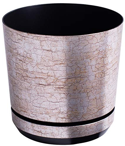 KERD Blumentopf 26 cm, Antikes Silber (019), dekorativ, hochwertig, aus recyceltem Material, mit Drainagesystem, mit Untersetzer, handbeklebt, klassisch, Vintage, Elegante, gealtertes Silber