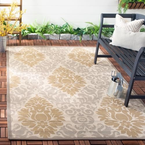 SAFAVIEH Washable Rug Outdoor Courtyard Collection - 5'3 x 7'7, Dark Beige & Beige, Non-Shedding & Easy Cleaning, Ideal for Patio, Backyard, Mudroom (CY7133-79A21)