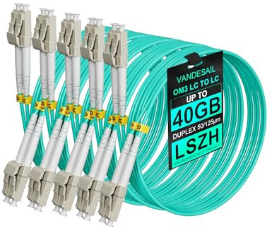 VANDESAIL Lot de 5 câbles de raccordement en fibre optique LC vers LC OM3 multimode 1 m Duplex 50/125 µ pour émetteur-récepteur SFP 10 Go/1 G