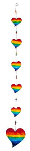 Handmade Rainbow Six Heart Stained Glass effect Sun Catcher Mobile - Beautiful Window Hanging - Home Decoration