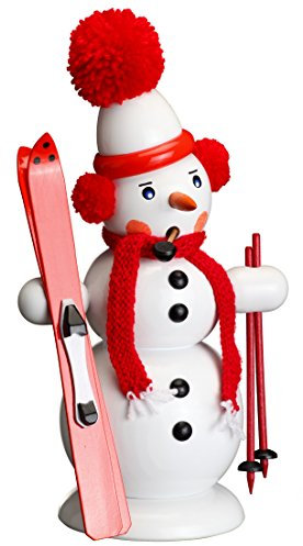 Rudolphs Schatzkiste Räucherfigur Schneemann mit Ski Höhe ca 30 cm NEU Räuchermann Schnee Rauchmann Räucherkerze Figur Holz Seiffen Erzgebirge Holz Rauchfigur
