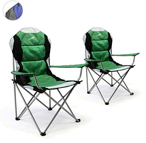 Divero Deluxe Faltstuhl 2er Set Armlehne grün schwarz Getränkehalter Tragetasche 90x62x108 cm bis 130 kg 600D Oxford Beschichtung Campingstuhl Angelstuhl Stahlrahmen 19mm extra breit gepolstert