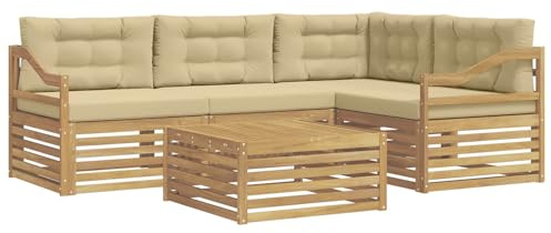 vidaXL Outdoor-Sofagarnitur mit Kissen 5 pcs Weiß und Beige Polyester, Patio Loungeset, modernes Sofa für draußen, wetterbeständiger Gartenspaß, Bequeme Terrassenmöbel