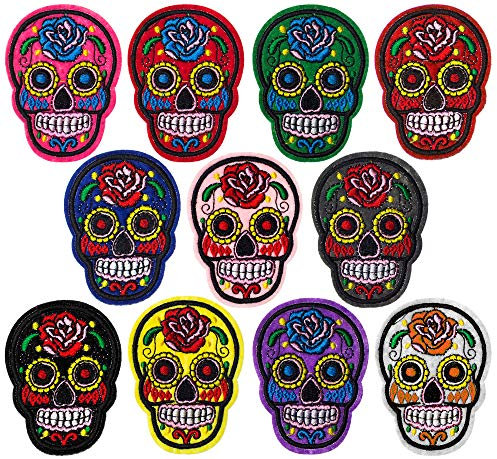Faden & Nadel Bügelbilder Set : 11 x Totenkopf Patches zum Aufbügeln für Erwachsene u. Kinder