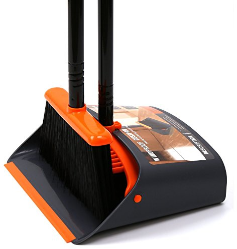 TreeLen Broom and Dustpan Set with 52 Long Handle for Home Kitchen Room Office Lobby Floor Use Upright Stand Up Stand Up Broom with Dustpan Combo