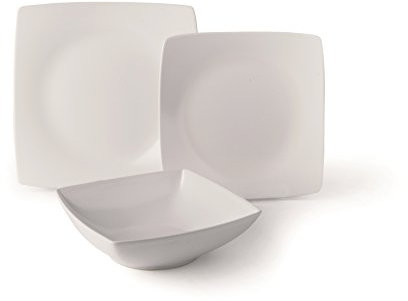 Excelsa Eclipse Lot de 18 assiettes carrées, en céramique, blanc