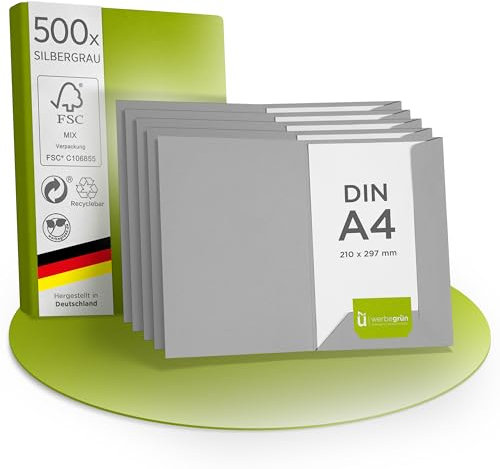 Werbegrün Präsentationsmappe A4 – 500 Stück Grau (Silbergrau) | FSC® MIX 70% | Dokumentenmappe aus 320g/m² Pappe | Mit Visitenkartenschlitz | Made in Germany | Direkt vom Hersteller