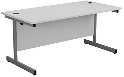 Office Hippo Heavy Duty Rectangular Cantilever Desk + Cable Ports, Home & Office Use, 5 Yr Warranty - Silver/White, 140cm x 60cm