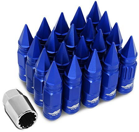 J2 Engineering 7075 Aluminium-Blau M12 x 1,5 16 Stück L: 80 mm Stachel-Radmutter mit 4 Stück Schloss + Schlüssel