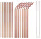 HOMQUEN Pailles en acier inoxydable au cuivre, 18 pièces, Pailles à boire réutilisables de 8,5 '' en or rose, avec étui pour portable (8 droites / 8 courbes / 2 brosses)