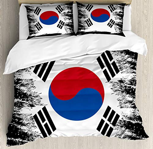 ABAKUHAUS Korean Flag Bettbezugs Set Für Doppelbetten, Land, Milbensicher Allergiker geeignet mit Kissenbezügen, 200 x 200 cm,Khaki