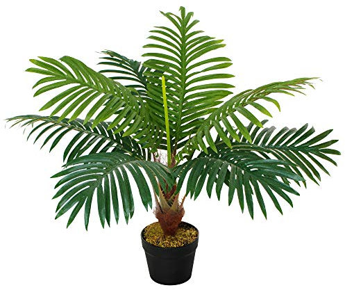 Outsunny 60cm/2FT Artificial Palm Tree Decorative Plant 8 Leaves with Nursery Pot, Fake Tropical Tree for Indoor Décor