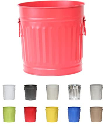 Jinfa | Cubo de basura de metal con asas | Contenedor vintage para interiores, reciclaje | Sin tapa | Rojo | Tamaño: S | 21 cm de diámetro, 21,5 cm de altura | Volumen: 7 Litros