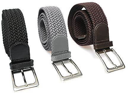 Matec 3 Stück Stretchgürtel mit 120 cm Gesamtlänge und 3,5 cm breit elastische geflochtene dehnbare 1 x Schwarz 1 x Grau und 1 x Braun.