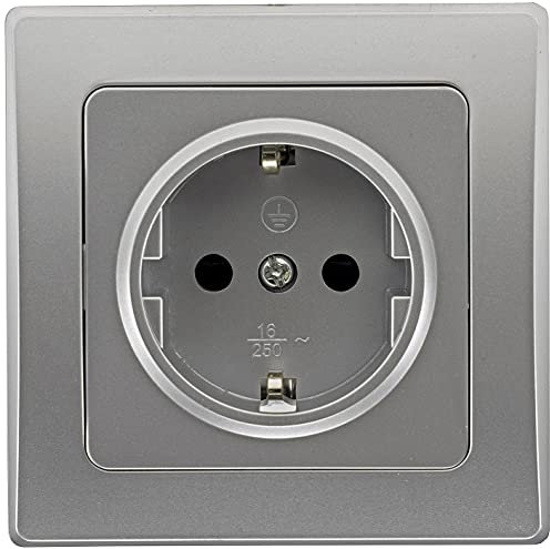 DELPHI Steckdose Unterputz 230V Schutzkontakt-Steckdose mit erhöhtem Berührungsschutz Silber Grau (3)