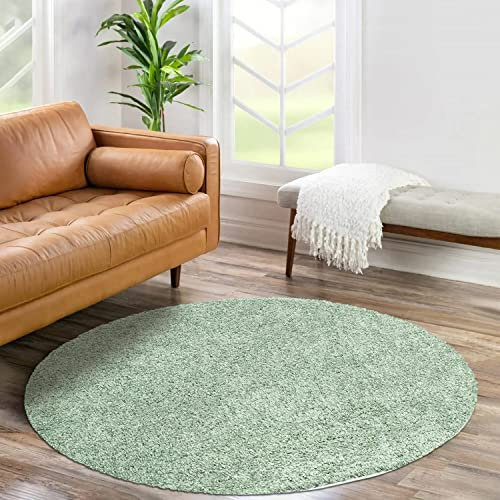 carpet city Shaggy Hochflor Teppich - Rund 120 cm - Grün - Langflor Wohnzimmerteppich - Einfarbig Uni Modern - Flauschig-Weiche Teppiche Schlafzimmer Deko