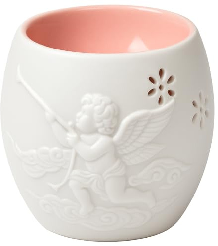 Ceramic Angel Oil Burner 9cm – White Wax Melt Warmer with Cherub Design, Tealight Candle Holder for Aromatherapy, Home Fragrance & Decoration (JR1518) (Pink)