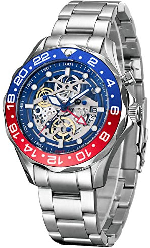 TSAR BOMBA Luxus Herren Hybrid Power GMT Uhr - 200M Wasserdicht Automatik Herrenuhr - Japanisches Uhrwerk Saphirglas - Drehbare Lünette Leuchtend Kalender Elegantes Geschenk für Männer TB8802