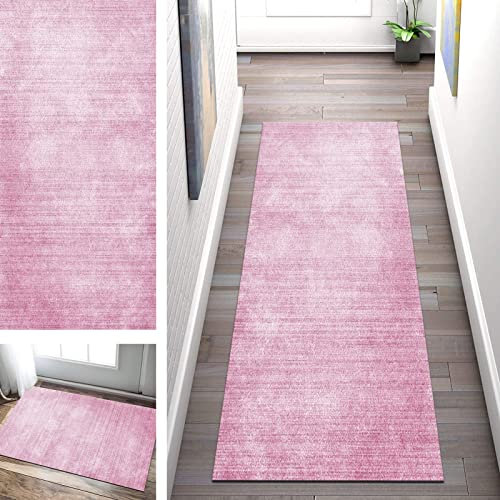 SGLGSTORE Teppich Läufer Flur rutschfest Rosa Korridor Waschbar Küchenläufer, Modern Polyester Schlafzimmer Wohnzimmer Teppichläufer Breite 50/60/ 70/80/ 90/ 100cm (Color : A, Size : 40x60cm)
