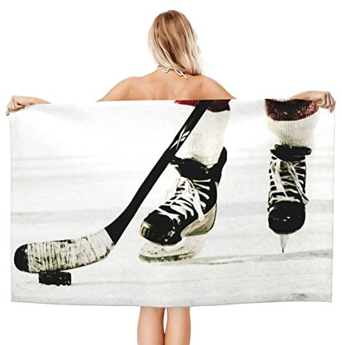 BAISHEEP Mikrofaser-Badetücher mit Eishockey-Muster, flauschig und weich, sandfrei, super saugfähiges Handtuch für Reisen, Pool, Outdoor, 80 cm x 130 cm